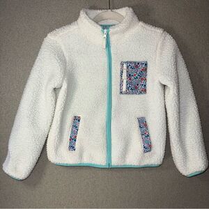Cat & Jack size medium Teal and White teddy floral Jacket zip up sweater